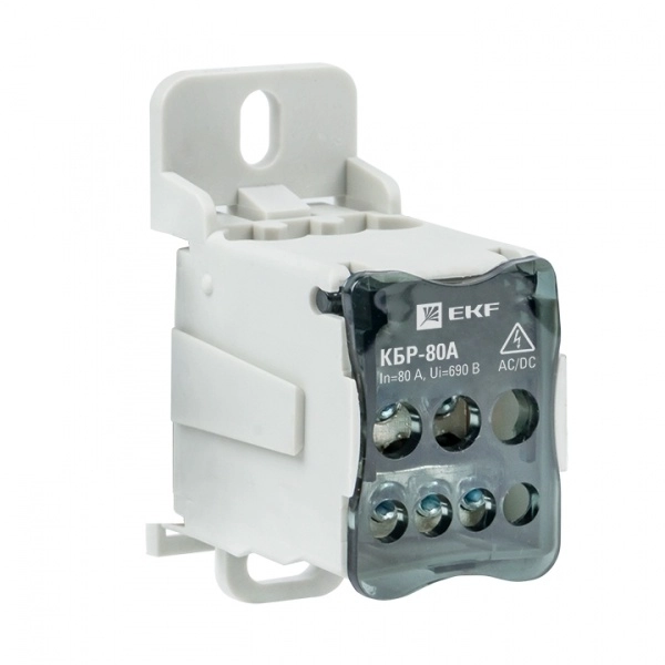 Блок распределительный (КРОСС) крепеж на монтажную панель и DIN рейку КБР-80A EKF (кратно 1)