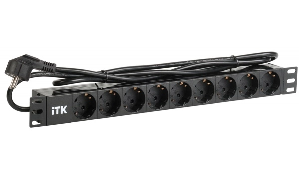 ITK PDU 9 розеток DIN49440 (нем. cтанд.) 1U, шнур 2м вилка DIN49441 (нем. станд.), профиль из ПВХ, черный
