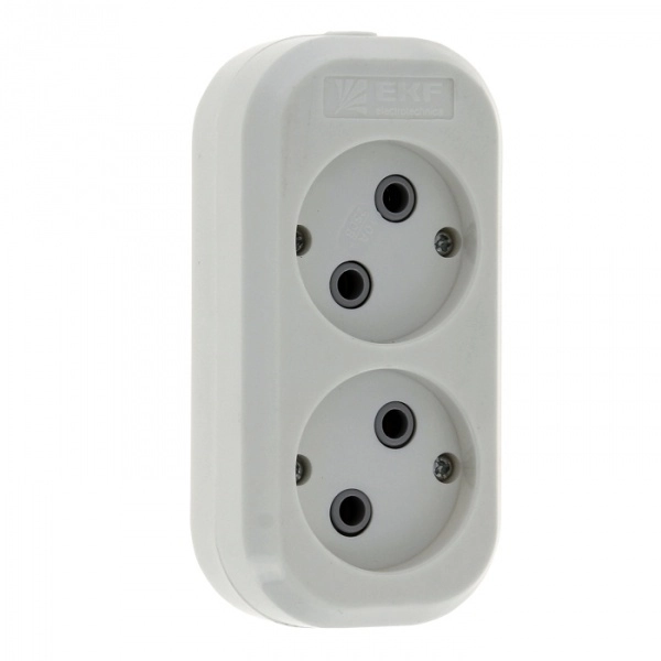Колодка 2 гнезда без заземления 10А 220В 2200Вт ЭКСПЕРТ Белая EKF AKB10-2 (кратно 1)