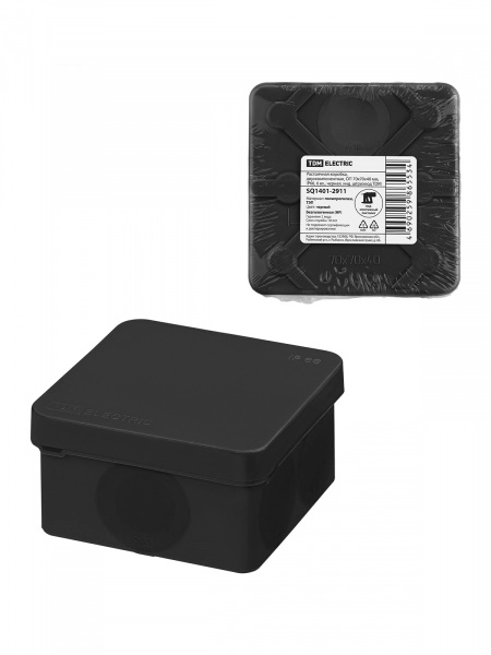 Коробка распаячная двухкомпонентная ОП 70х70х40мм IP66 6 входов ЧЕРНАЯ TDM