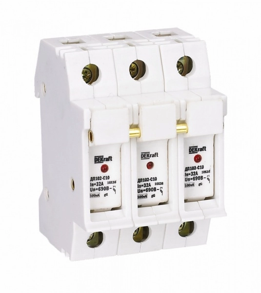 Держатель предохранителя типа C10 со светодиодной индикацией 3P ДП-102 DEKraft 21385DEK