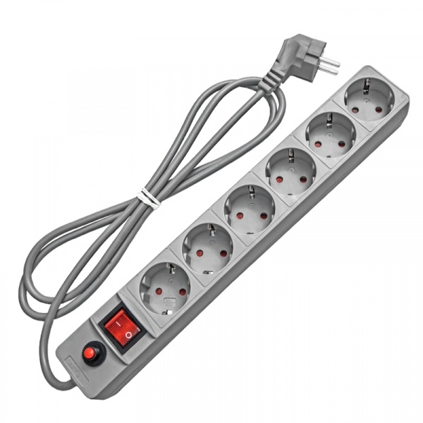 Сетевой фильтр 6 гнезд 10м с заземелнием ПВС 3х0,75 10А 2300Вт серый UNIVersal 967U-5010