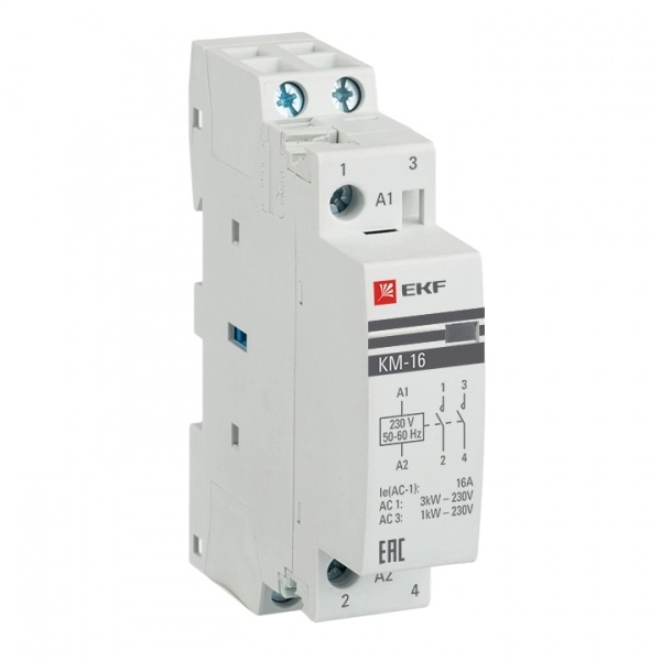 Контактор модульный  16А 230В 2НО AC (1 мод.) km-1-16-20 EKF (кратно 1)