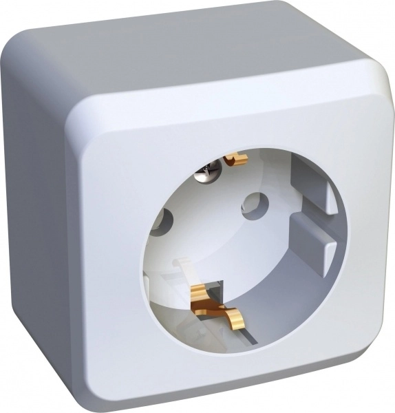 Розетка одноместная с заземляющими контактами со шторками SYSTEME ELECTRIC ЭТЮД БЕЛЫЙ открытая установка PA16-004B