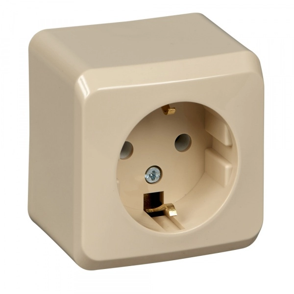 Розетка одноместная с заземляющими контактами SYSTEME ELECTRIC ЭТЮД КРЕМ открытая установка PA16-003K