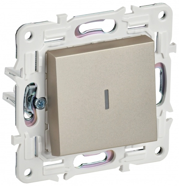 Выключатель одноклавишный проходной с индикацией 10А IEK SKANDY SK-V08Sh ШАМПАНЬ
