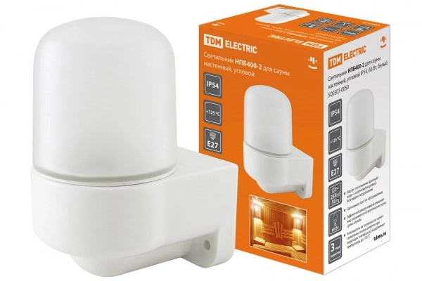 Светильник TDM НПБ400-2 белый 60Вт для сауны настенно-угловой IP54