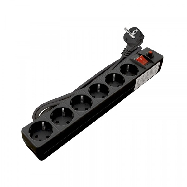 Сетевой фильтр 6 гнезд 1,8м с заземелнием ПВС 3х0,75 10А 2300Вт черный UNIVersal 967U-4001