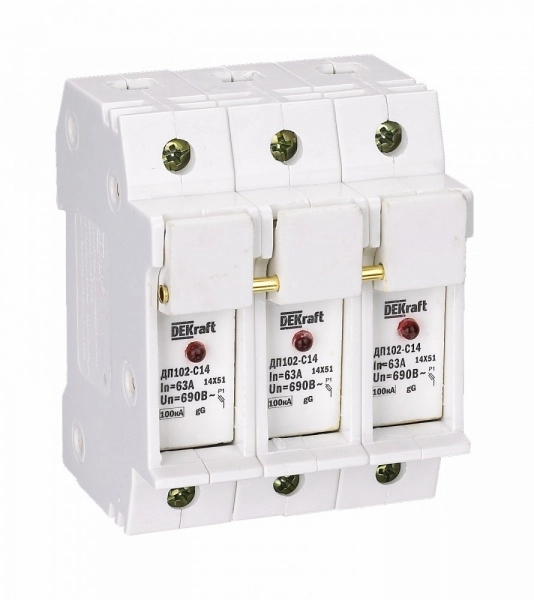 Держатель плавких вставок типа C14 со светодиодной индикацией 3P ДП-102 DEKraft 21388DEK