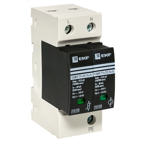 Устройство защиты от импульсных перенапряжений Т1+Т2; Iimp-12,5kA; In-20kA; Uc-275В; 1+1 EKF PROxima (кратно 1)