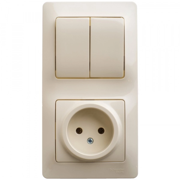 Блок розетка и выключатель двухклавишный GLOSSA БЕЖЕВЫЙ GSL000272