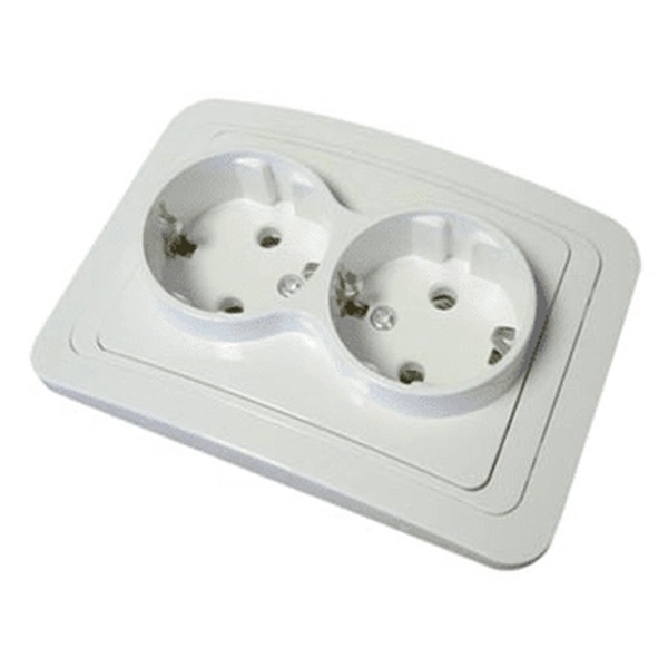 Розетка двухместная с заземляющими контактами с защитными шторками UNIVersal ВАЛЕРИ БЕЛЫЙ 16А 220В скрытая установка В0128x