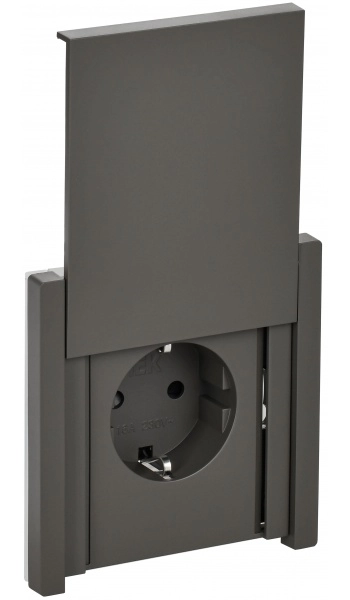 Розетка одноместная с заземлением с защитными шторками и крышкой безвинтовое крепление 16А IP44 FORTE&PIANO СЕРЫЙ FP319 серый IEK