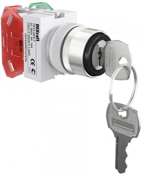 Переключатель DEKraft 25053DEK     на 2 фикс. полож. I-O с ключом 1НО+1НЗ AKS-2 Φ22 мм ПЕ-22