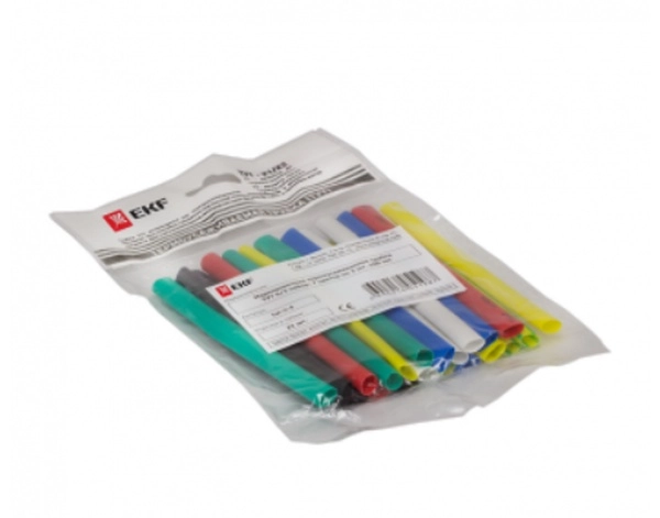 Термоусаживаемая трубка ТУТнг Набор  6,0/3,0 мм  Семь цветов по 3шт. 100мм EKF (кратно 1)