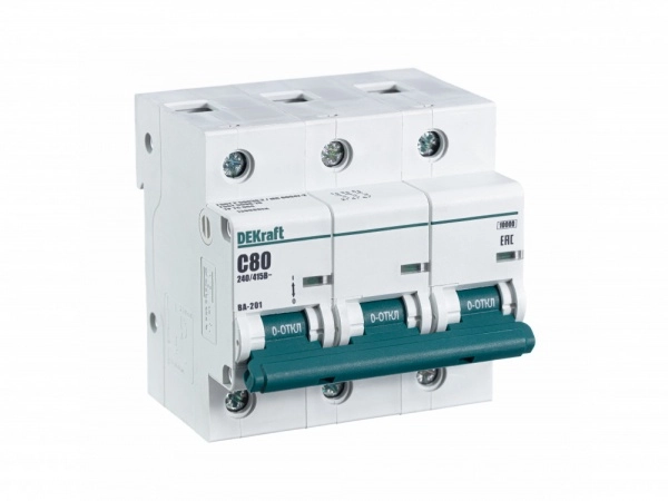 Выключатель автоматический 3П 80А характеристика С 10кА DEKraft ВА-201