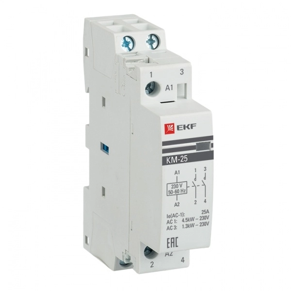 Контактор модульный  25А 230В 2НО AC (1 мод.) km-1-25-20 EKF