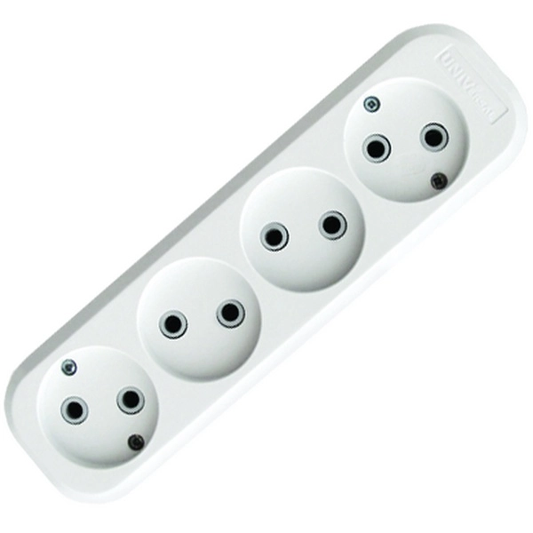 Колодка 4 гнезда без заземления 10А 220В 2200Вт Белая UNIVersal E204