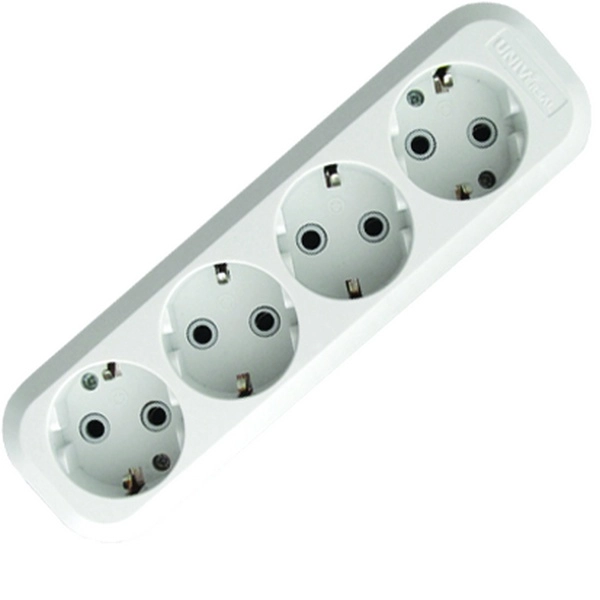 Колодка 4 гнезда с заземлением 16А 220В 3500Вт Белая UNIVersal E304