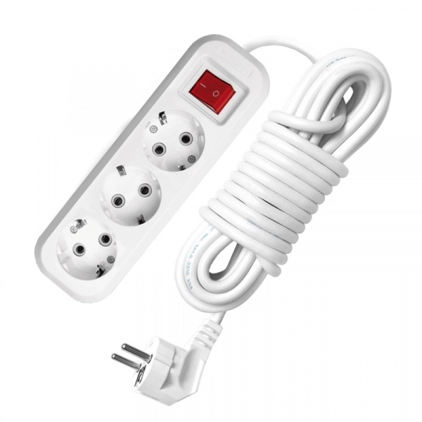 Удлинитель бытовой 3 гнезда 5м с заземлением с выключателем ПВС3х1 13А 2990Вт S-303 белый UNIVersal 9631987