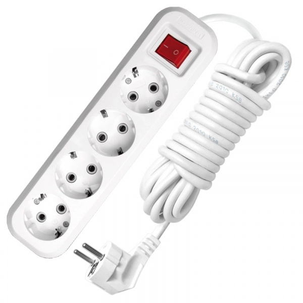Удлинитель бытовой 4 гнезда 3м с заземлением с выключателем ПВС3х1 13А 2990Вт S-304 белый UNIVersal 9631990