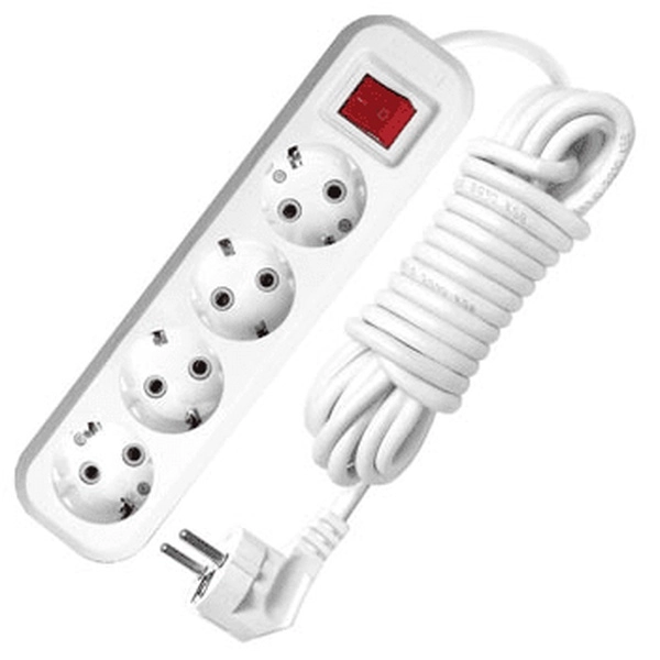 Удлинитель бытовой 4 гнезда 5м с заземлением с выключателем ПВС3х1 13А 2990Вт S-304 белый UNIVersal 9631991