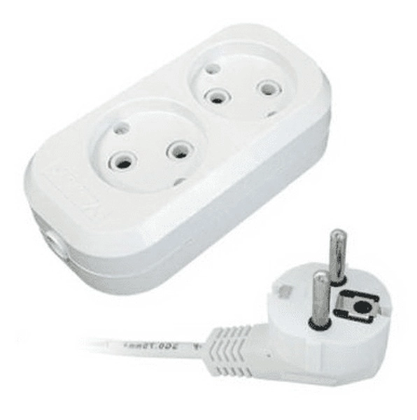 Удлинитель бытовой 2 гнезда 7м без заземления ПВС2х1 10А 2300Вт E-202 белый UNIVersal 9631959