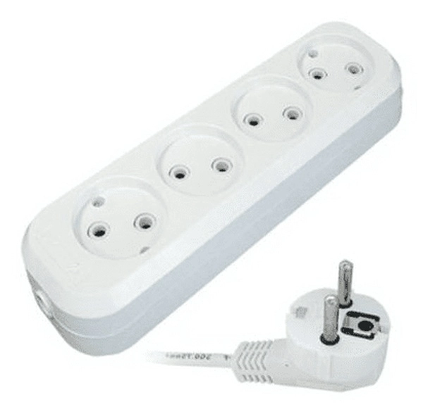 Удлинитель бытовой 4 гнезда 10м без заземления ПВС2х1 10А 2300Вт E-204 белый UNIVersal 9631971