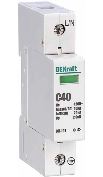 Ограничитель имульсных перенапряжений  1П  420В  40кА  DEKraft  ОП-101-С