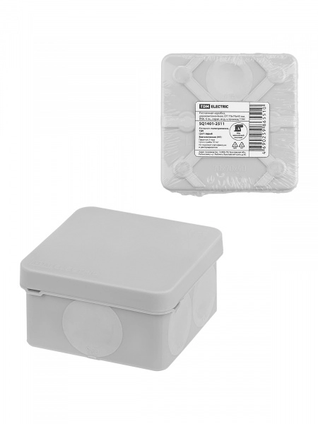 Распаячная коробка, двухкомпонентная, ОП 70х70х40 мм, IP66, 6 вх., серая