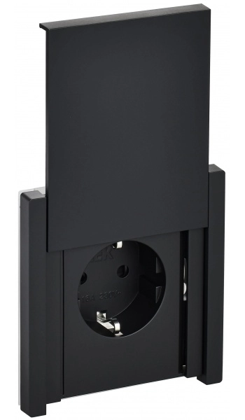 Розетка с заземляющими контактами со шторкой с крышкой винтовое крепление 16А IP44 FORTE&PIANO ЧЕРНЫЙ FP121 IEK