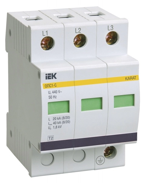 Ограничитель имульсных перенапряжений  3П  400B  20-40кА  IEK  ОПС1-С