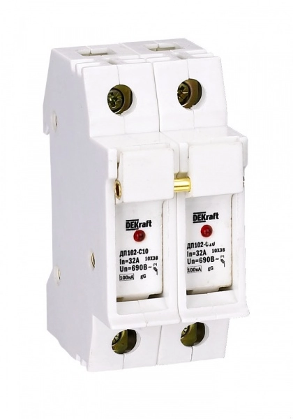 Держатель предохранителя типа C10 со светодиодной индикацией 2P ДП-102 DEKraft 21384DEK