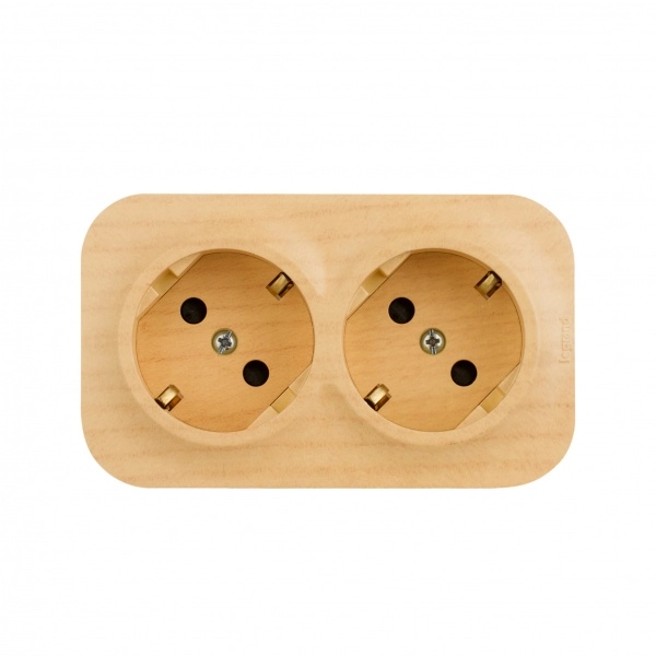 Розеточный блок с предварительным подключением 2 x с заземлением с защитными шторками - 16 A - 250 В~ - Quteo IP 20 - ДЕРЕВО
