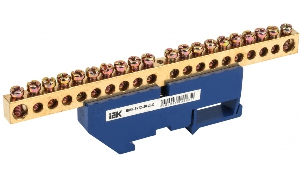 Шина нул. 8х12мм 20 отверстий с изолятором на DIN-рейку ШНИ-8х12-20-Д-С ИЭК