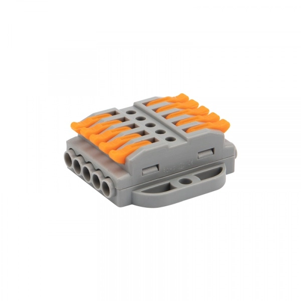Клемма соединительная многоразовая проходная 5 полюсов, серая (0,08-4 мм2), с монтажной площадкой (20 шт./уп.) REXANT 07-6265