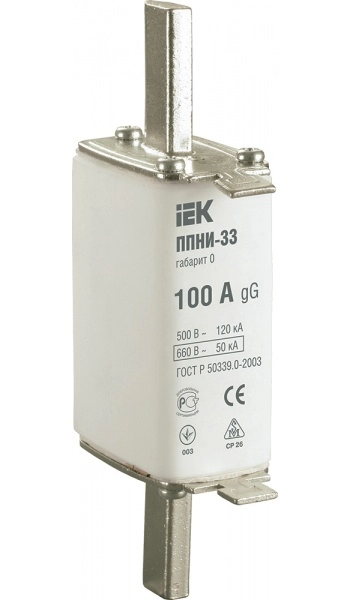 Плавкая вставка предохранитель габарит  0  100А IEK ППНИ-33