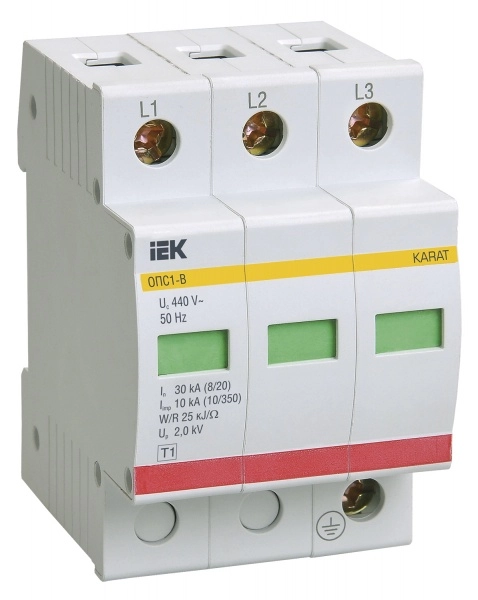 Ограничитель имульсных перенапряжений  3П  400B  30-60кА  IEK  ОПС1-В