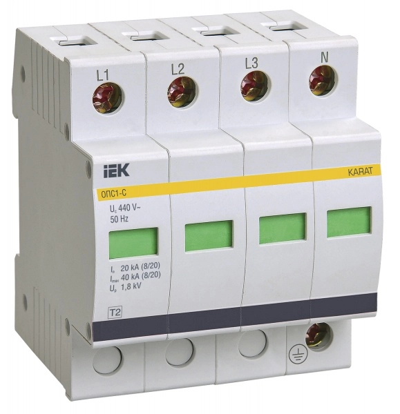 Ограничитель имульсных перенапряжений  4П  400B  20-40кА  IEK  ОПС1-С