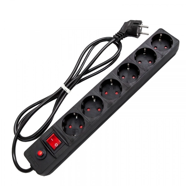 Сетевой фильтр 6 гнезд 5м с заземелнием ПВС 3х0,75 10А 2300Вт черный UNIVersal 967U-4005