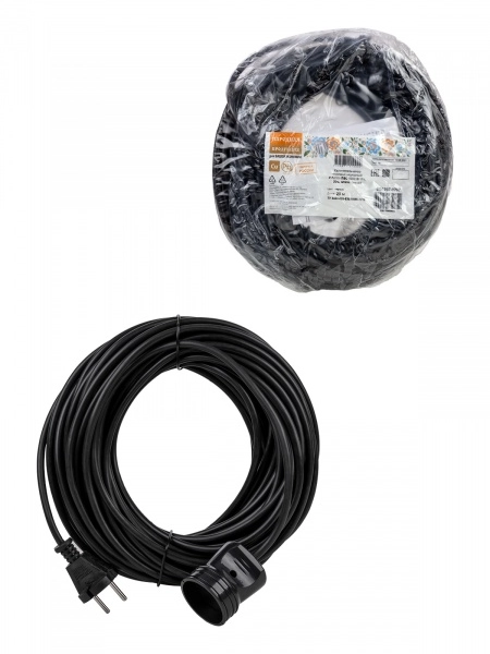 Удлинитель-шнур одно гнездо 20м IP20 без заземления ПВС 2200Вт НАРОДНЫЙ черный TDM SQ1307-0207