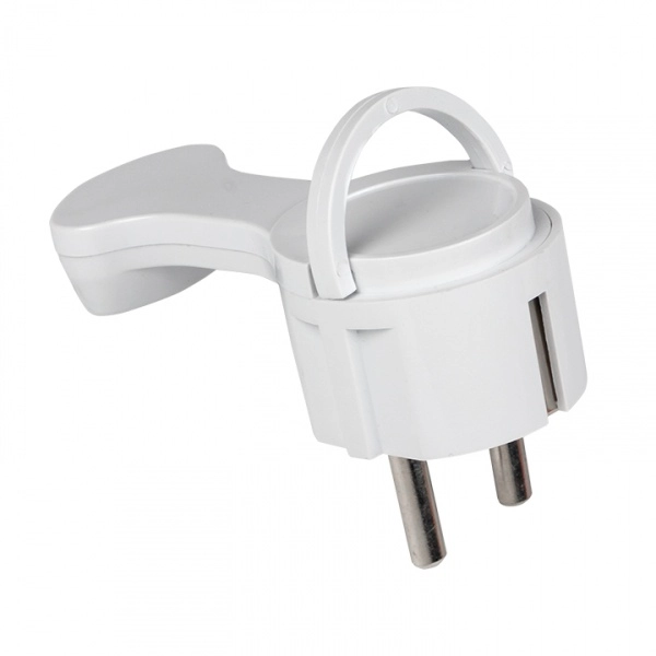 Вилка угловая кольцо с заземлением 16А 250В 3500Вт плоская за шкаф PRO СТЕЛС Белая EKF AVYF16-10-r (кратно 1)