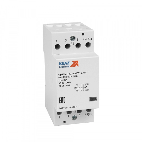 Контактор модульный 25А 230В 4НО AC OptiDin MK-100-2540-230AC 321147 КЭАЗ