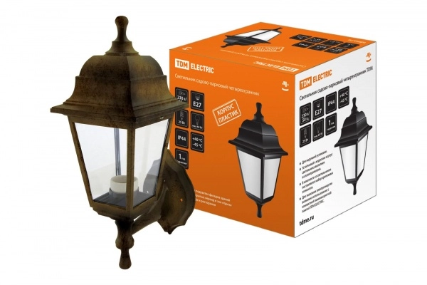 Светильник садово-парковый бра TDM НБУ 04-60-001 четырехгранник, настенный, пластик, бронза