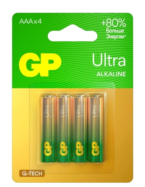 Алкалиновые батарейки GP Ultra Alkaline G-Tech 24А AАA - 4 шт. на блистере (кратно 4)
