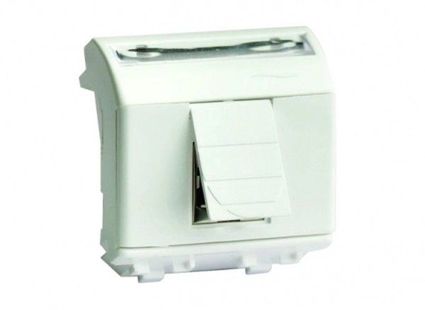 Розетка компьютерная RJ45 категория 5e экранированная (8P8C, Hyperline, Dual IDC: 110&Krone) Brava, белая, 2мод