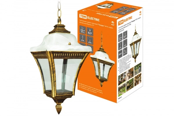 Садово-парковый светильник TDM "Глазурь" 60 Вт, подвес, прозрачное/бронза, Е27,