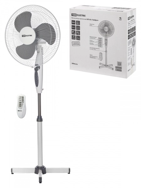 Вентилятор напольный ВП-03 "Тайфун" H1,25 м, D40 см, 40 Вт, 230 В, пульт ДУ, таймер, серый, TDM