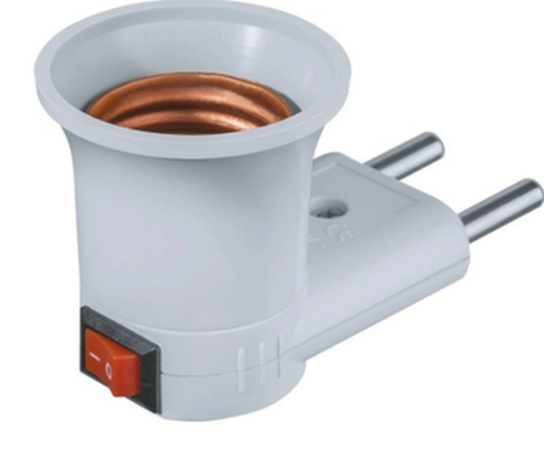 Патрон-переходник с розетки вилка с выкл. на Е27 алюм.латунь белый  NLA-S-Е27 71 992  Navigator