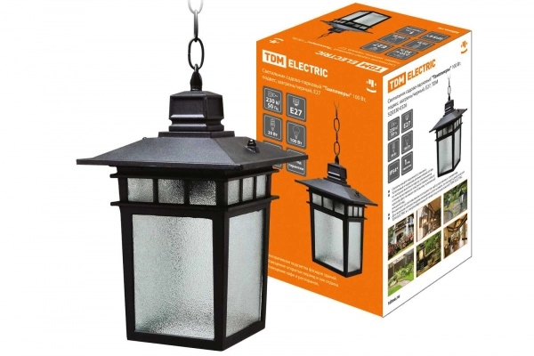 Светильник садово-парковый TDM "Тамплиеры" 100 Вт, подвес, шагрень/черный, Е27